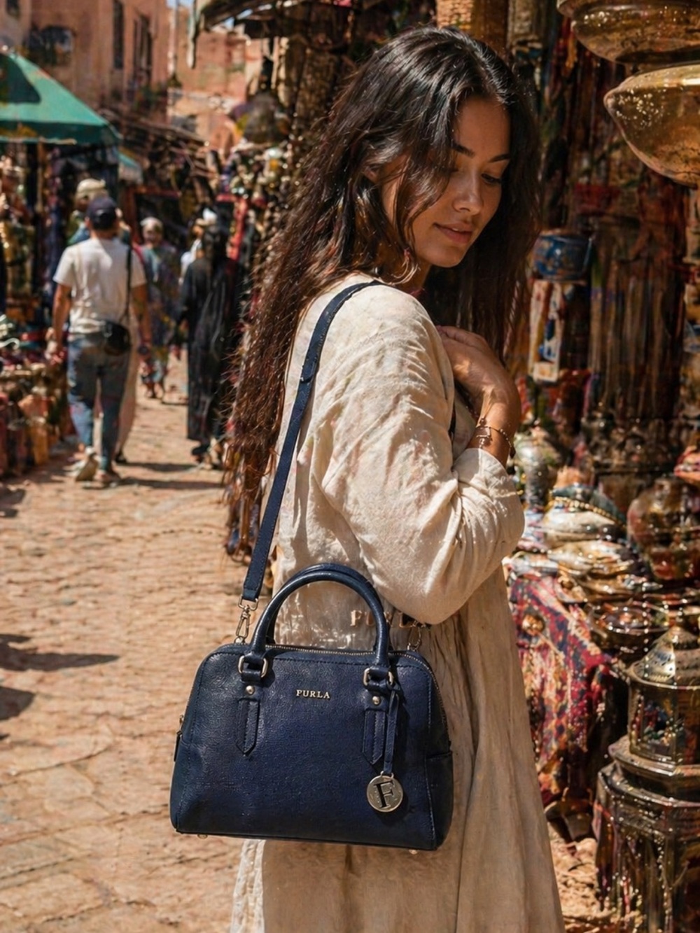 Furla 2way Navy Saffiano Leather Satchel - Picture 2 of 11